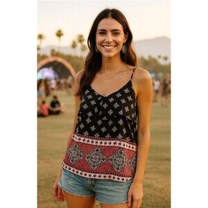 Free Kisses Floral Sleeveless Round Neck Stretch Blouse Size XL‎